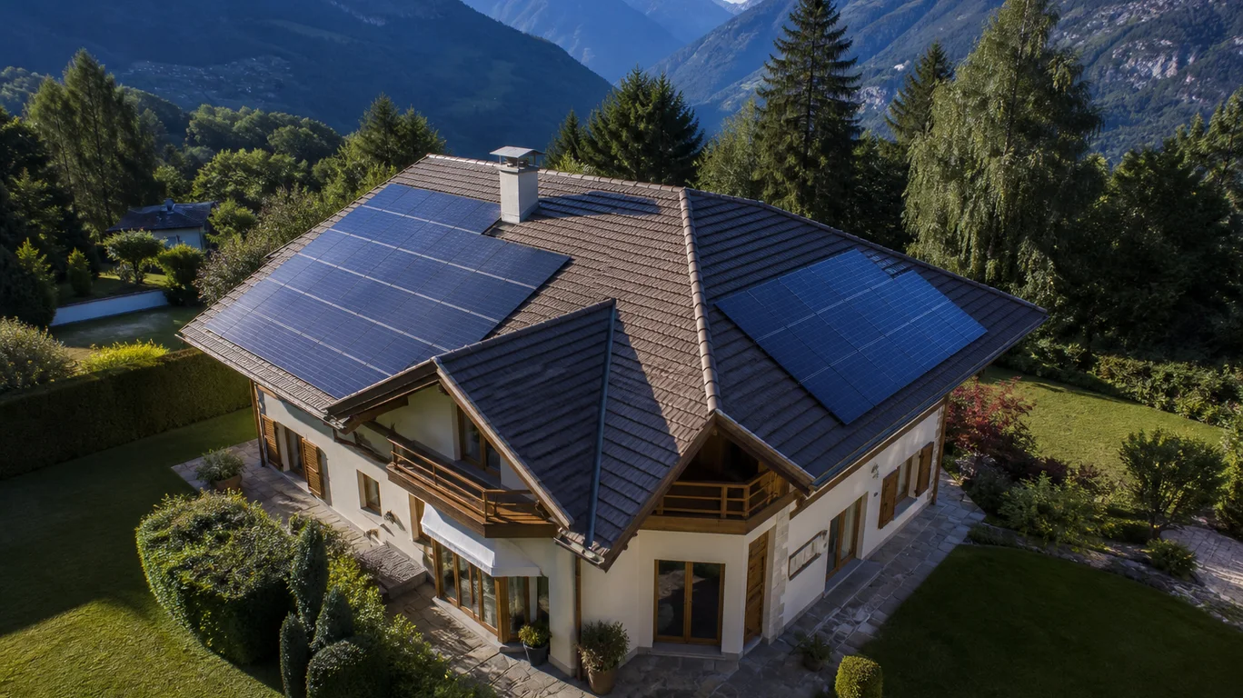 Panneaux solaires répartis sur deux orientations de toiture près de Grenoble Panneaux solaires répartis sur deux orientations de toiture près de Grenoble